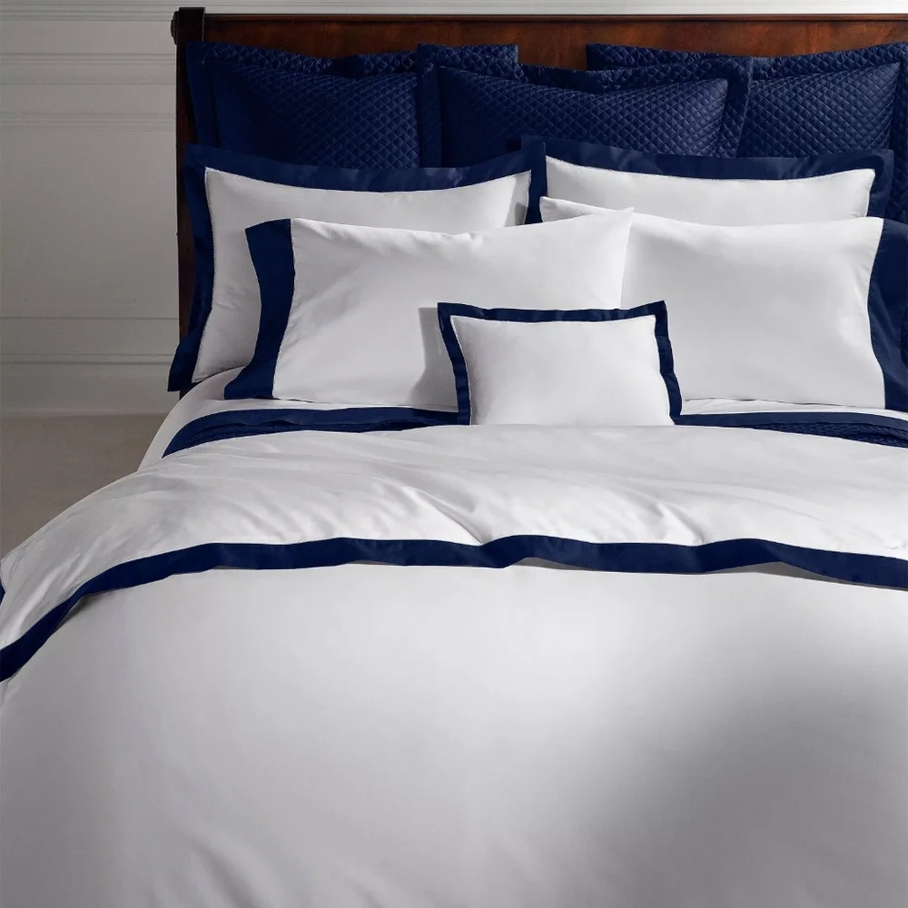 Ralph Lauren RL 624 Organic Cotton Sateen Border TWIN Duvet Cover $330 Polo Navy